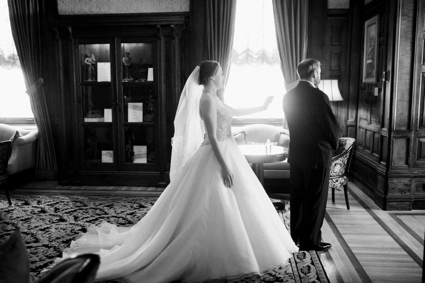 Bride and Groom first look at Union League Philadelphia wedding.