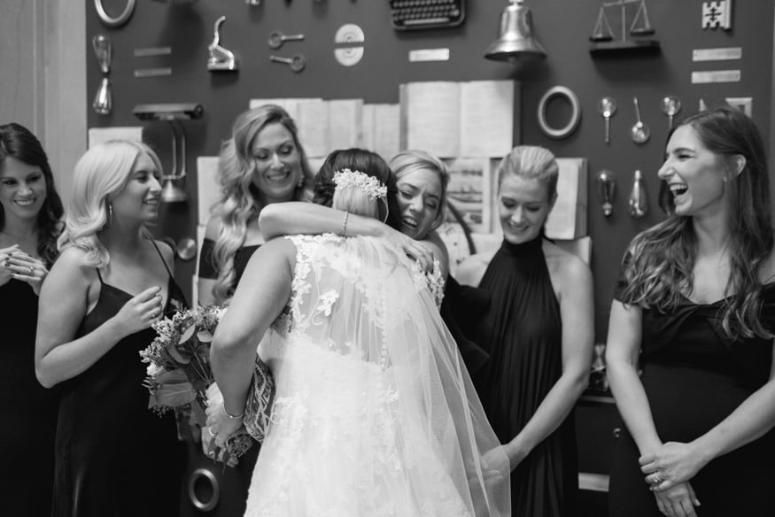 Bride's first look with Bridal Party at the Notary Hotel.