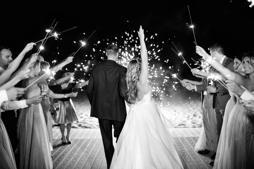 Night portraits with sparklers at Windows on the Water wedding at Sea Bright.